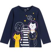 Bluzki dla dziewczynek - T-shirt z długim rękawem dla dziewczynki, z kotami, granatowy 9-13 lat - miniaturka - grafika 1