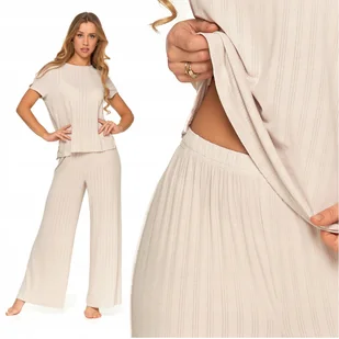 Modna Piżama Damska Wygodna Szerokie Spodnie Dzwony Krótki Rękaw MORAJ XL - Piżamy damskie - miniaturka - grafika 1