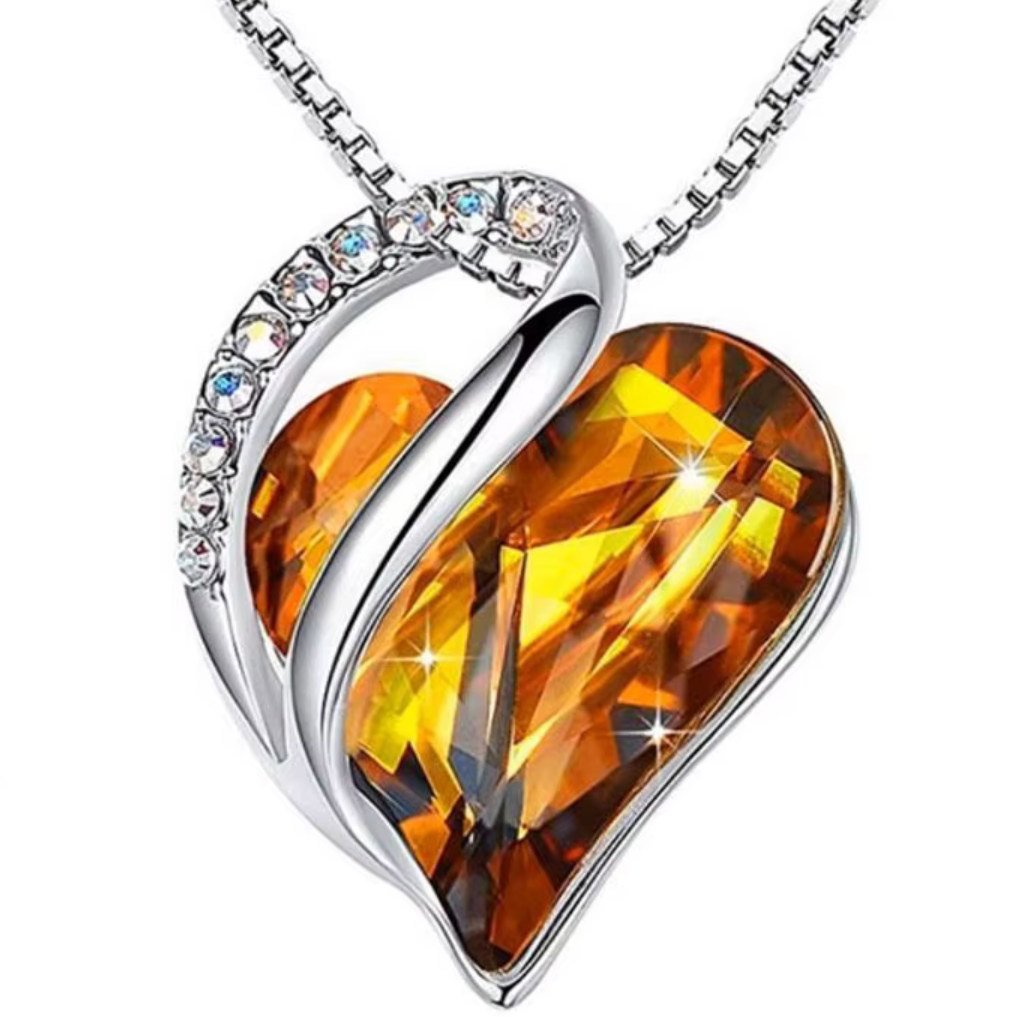 Srebrny Naszyjnik Serce z Bursztynem Moissanit Kamień Stal Szlachetna