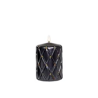 Świece - Świeca pieńkowa 10 x 7 cm pikowana kratka metalik czarna - miniaturka - grafika 1