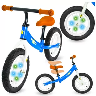 ROWEREK BIEGOWY NIEBIESKI POMPOWANE KOŁA 12" ŚWIECĄCE LED SOLIDNY JEŹDZIK - Rowerki biegowe - miniaturka - grafika 1