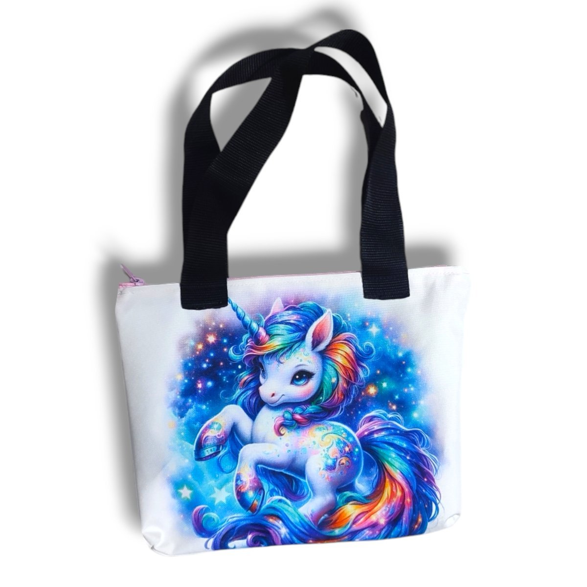 Mała torba wodoodporna z nadrukiem niebieskiego jednorożca – 31x23 cm LA BINIA POLSKA PRODUKCJA