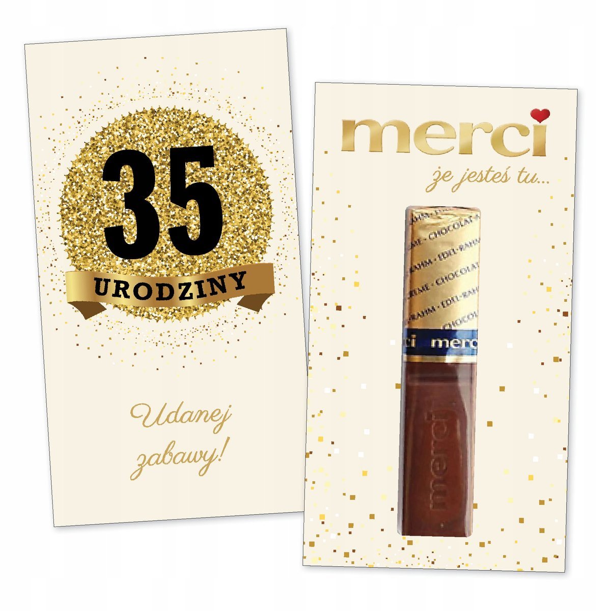 10x PODZIĘKOWANIA NA 35 URODZINY DLA GOŚCI merci lat - premium - KREMOWY