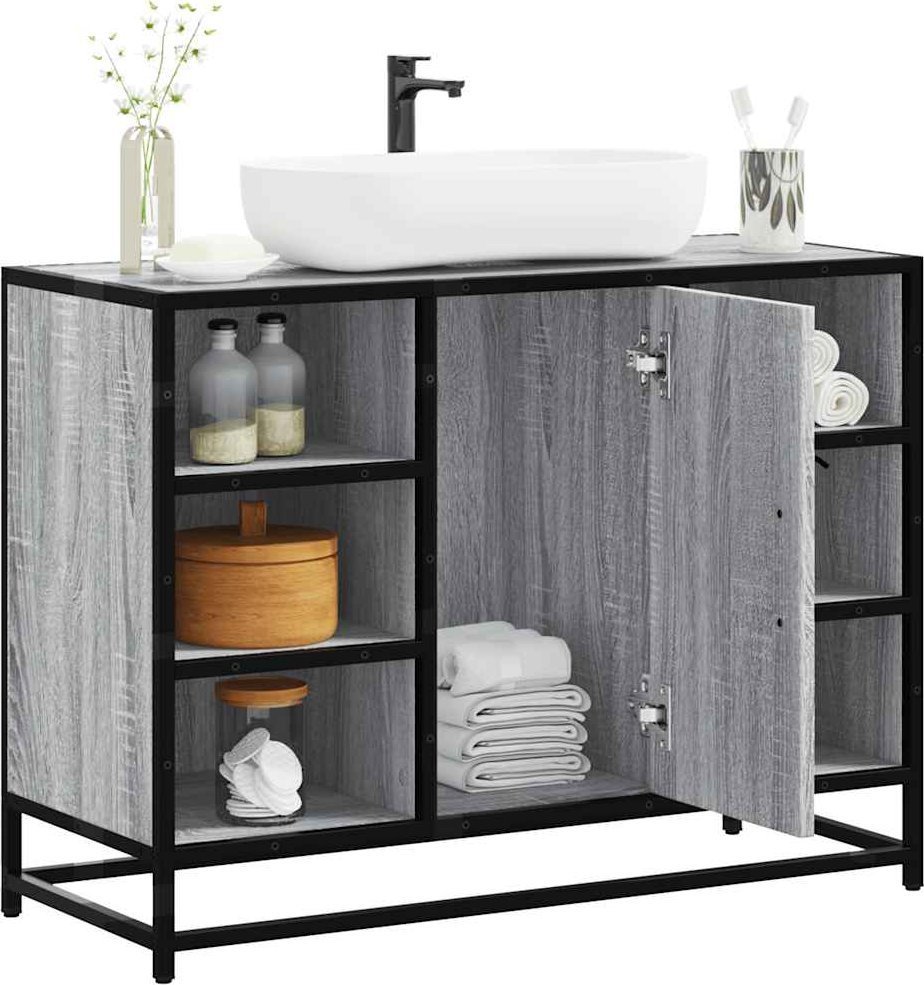 vidaXL Szafka pod umywalkę, szary dąb sonoma, 80x33x60 cm