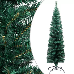 vidaXL Smukła sztuczna choinka ze stojakiem, zielona, 150 cm, PVC - Choinki - miniaturka - grafika 1