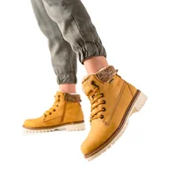 Botki damskie - Goodin Musztardowe Traperki żółte - miniaturka - grafika 1