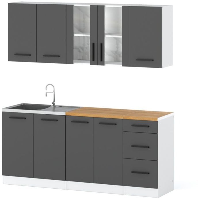 Meble Kuchenne Komplet Bella 2.6m Nowoczesny Modułowy Szary Biały Mat