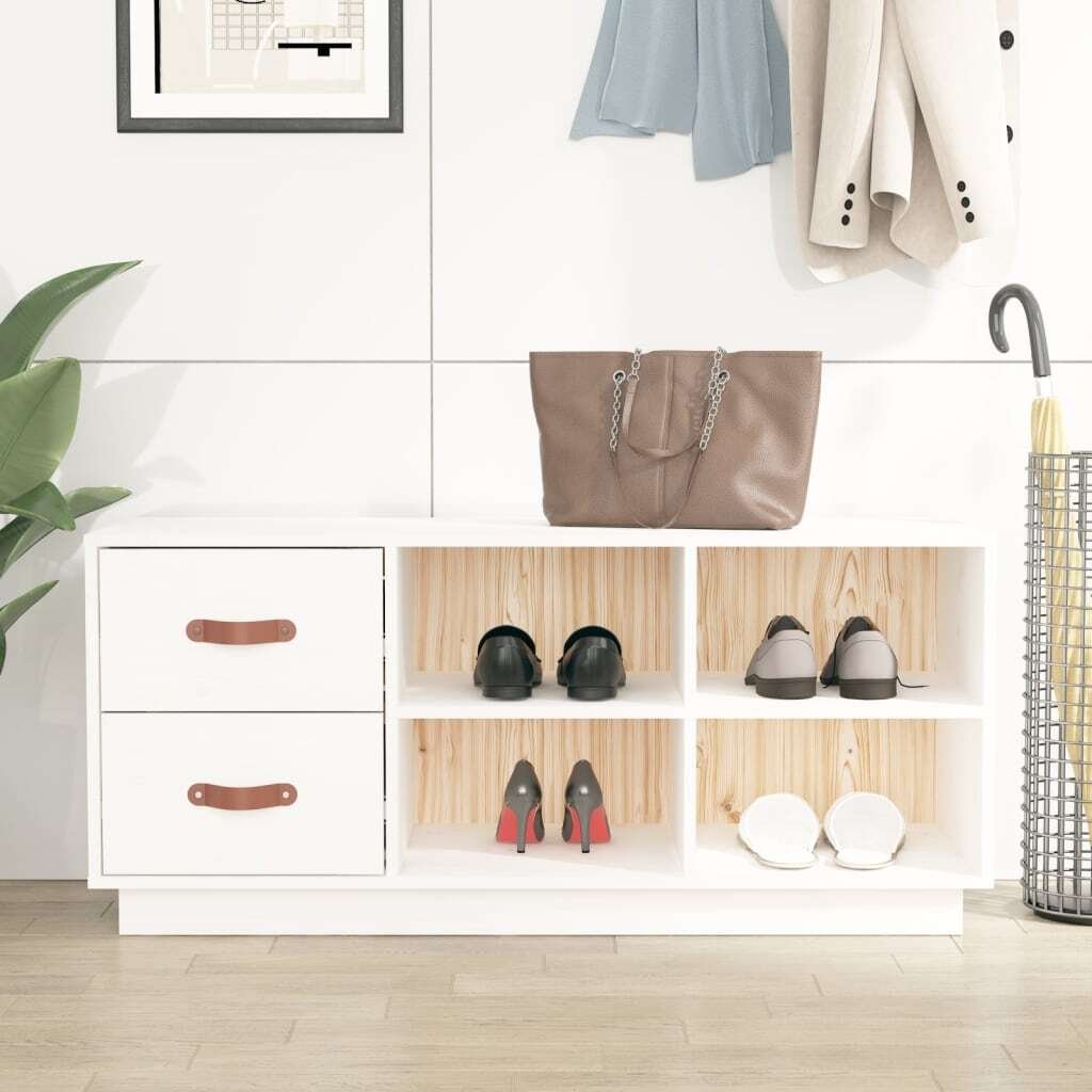 Ławka na buty biała 100x34x45 cm lite drewno sosnowe