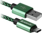 Kable USB - DEFENDER Kabel USB AM-TYPE C 1m 2,1A zielono-czarny 87816 - miniaturka - grafika 1