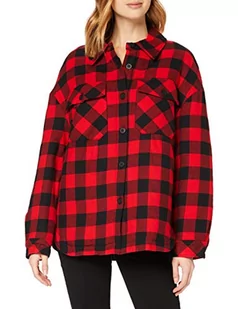 Urban Classics Damska kurtka damska, flanelowa, wyściełana, damska kurtka koszulowa w kratkę, dostępna w wielu wariantach kolorystycznych, rozmiary XS-5XL, czarny/czerwony, 5XL duże rozmiary - Kurtki damskie - miniaturka - grafika 1