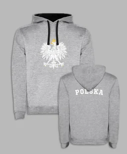 BLUZA Z KAPTUREM - ORZEŁ Z PRZODU I NAPIS POLSKA NA PLECACH Szary S - Bluzy męskie - miniaturka - grafika 1
