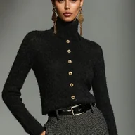 Swetry damskie - TEMU Damski Elegancki Sweter z Wysokim Kołnierzem, Dopasowany, Długi Rękaw, Jednokolorowy - miniaturka - grafika 1