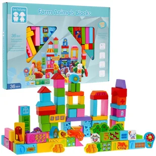 Sprytne zabawki. Klocki drewniane Farma 100 elementów Toys4edu - Klocki - miniaturka - grafika 1