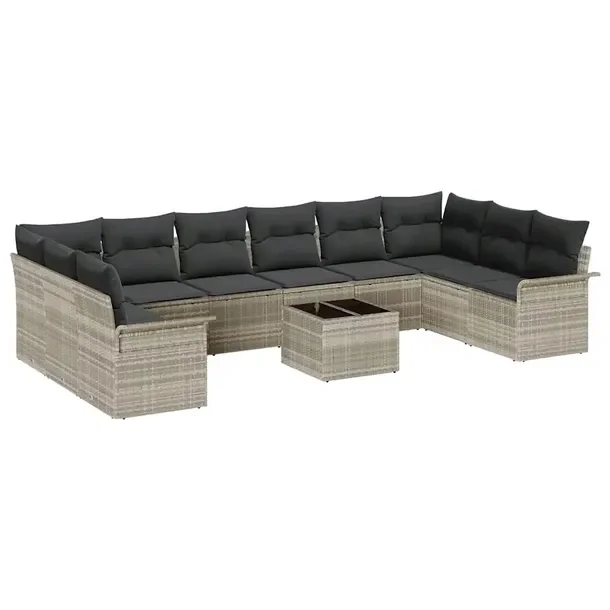 11-elementowy zestaw sofy ogrodowej, jasnoszary polirattan, 60 cm