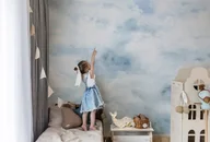 Wyposażenie pokoiku dziecięcego - Zephyr Blue Delikatna Tapeta dla dzieci w Akwarelowe Chmury - miniaturka - grafika 1
