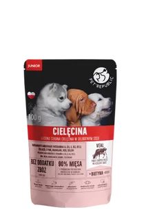 Pet Republic PetRepublic JUNIOR drobno siekane kawałki w delikatnym sosie cielęcina 12x100g dla psa 57580-uniw - Mokra karma dla kotów - miniaturka - grafika 1