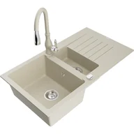 Zlewozmywaki z baterią - Mexen Matias zlewozmywak granitowy 1,5-komorowy z ociekaczem i baterią kuchenną Savita, beżowy - miniaturka - grafika 1