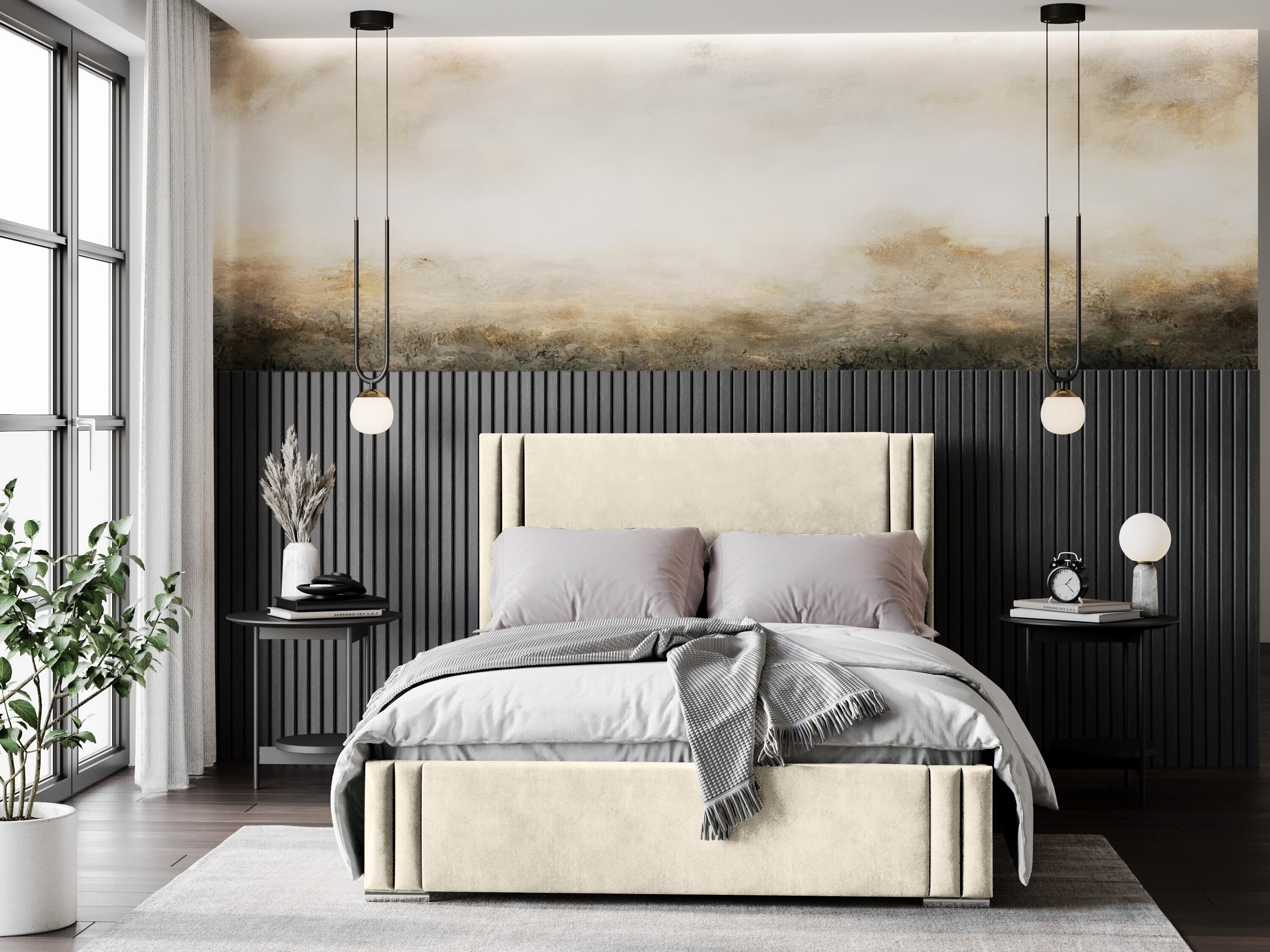 ADIDAR Finn łóżko tapicerowane 180x200cm metalowa rama z podnośnikami hydraulicznymi stelaż listwowy podstawa łóżka Premium Design (kremowy - Amor Velvet 4323)