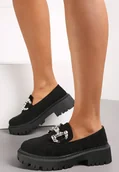 Mokasyny damskie - Czarne Mokasyny z Klamerką na Grubej Podeszwie Nohu - miniaturka - grafika 1