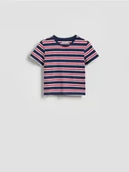 Koszulki i topy damskie - Reserved - Krótki t-shirt w paski - granatowy - miniaturka - grafika 1