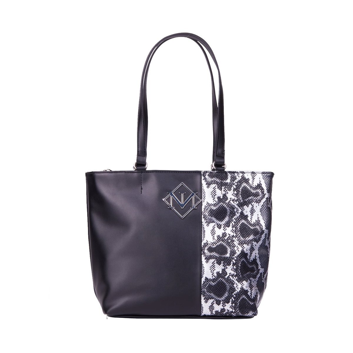 Torebka damska w wężowy wzór, 35 x 29 x 14 cm, czarna