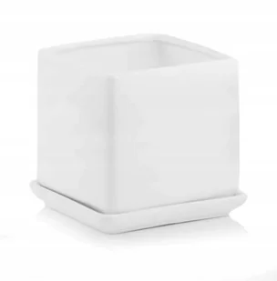 Doniczka biała kwadratowa z podstawką 14 cm - Donice - miniaturka - grafika 1