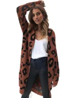 Swetry damskie - Sweter kardigan długi PANTERKA CIEMNY BRĄZOWY - miniaturka - grafika 1