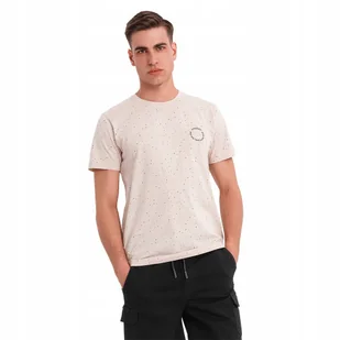 Męski bawełniany t-shirt w kropki beżowy wygodny Ombre OM-TSFP-0186 V2 L - Koszulki męskie - miniaturka - grafika 1