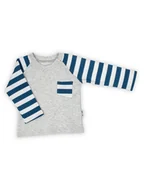 Bluzki damskie - Chłopięca bluzka bawełniana z długim rękawem w paski szara Nicol,r.68 - miniaturka - grafika 1