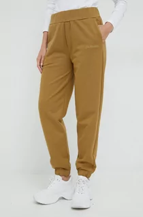 Spodnie damskie - Trussardi spodnie dresowe bawełniane damskie kolor beżowy gładkie - grafika 1