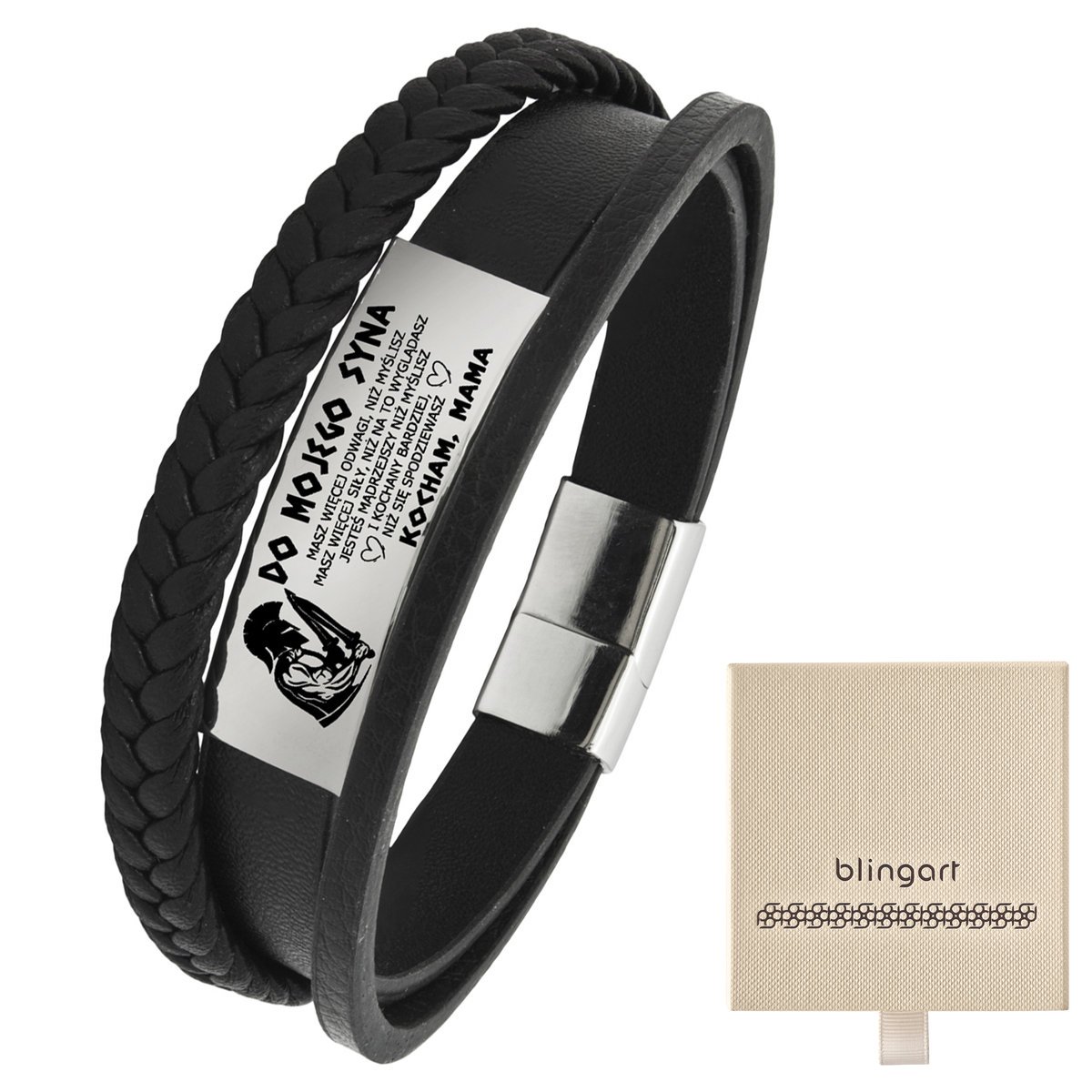 Bransoletka z grawerem skórzana męska plecionka