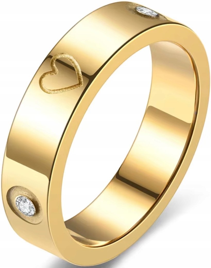 Złoty Pierścionek z Białymi Cyrkoniami Serca Cyrkonie Stal Szlachetna