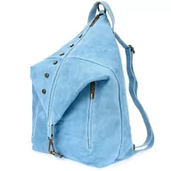 Torebki damskie - Błękitny plecak damski zamszowy skórzany na ramię Włoski niebieski - miniaturka - grafika 1