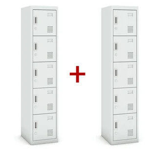 B2B Partner Szafka szatniowa 5-drzwiowa, zamek cylindryczny, 1800 x 380 x 450 mm, szara/szara, 1+1 GRATIS 485039 - Szafki BHP - miniaturka - grafika 1