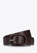Paski - Damski pasek skórzany z geometrycznym tłoczeniem ciemny brąz - Wittchen - miniaturka - grafika 1