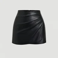 Spódnice - TEMU Spódnica Damska Elegancka Retro - Wysoki Stan, Dopasowana, Czarna z Marszczeniami, Uniwersalny Styl na Każdą Porę Roku, Formalna i Wieczorowa, - miniaturka - grafika 1