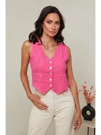 Kamizelki damskie - Le Monde du Lin Lniana kamizelka w kolorze różowym - miniaturka - grafika 1