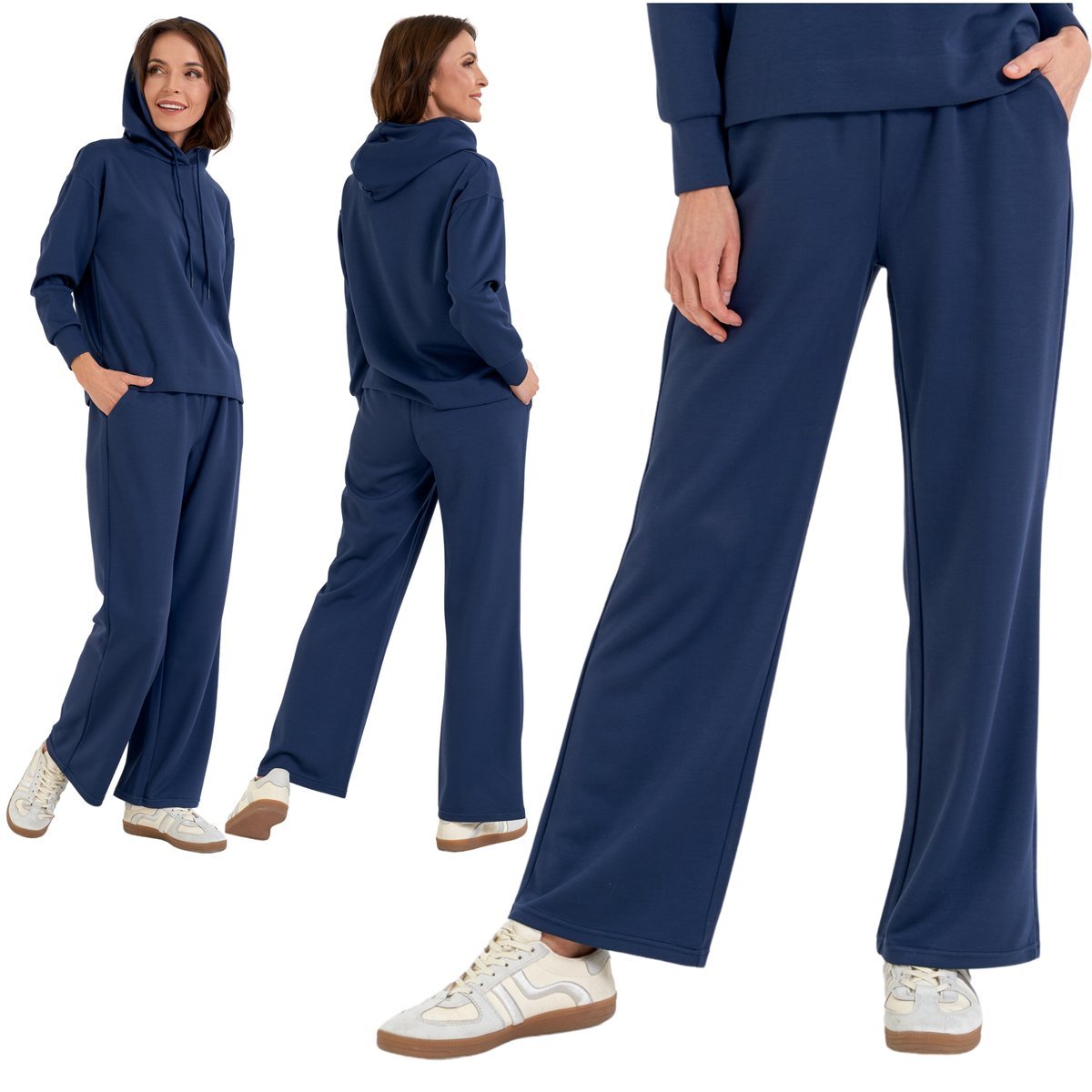 SZEROKIE SPODNIE DRESOWE DAMSKIE Z KIESZENIAMI GŁADKIE WYGODNE MORAJ XL