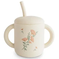 Kubki dla dzieci - Kubek silikonowy ze słomką Pink Flowers, Mushie - miniaturka - grafika 1