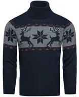 Swetry męskie - Wełniany granatowy sweter męski z golfem norweski wzór Recea - miniaturka - grafika 1