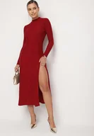 Sukienki - Bordowa Sukienka z Wiskozą Ozdobiona Brokatem w Eleganckim Stylu Werirra - miniaturka - grafika 1