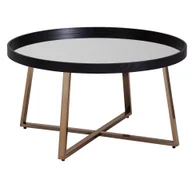 Ławy i stoliki kawowe - WOHNLING design stolik kawowy okrągły Ø 78 cm ciemne złoto z lustrzanym szklanym blatem, stolik do salonu czarna metalowa rama, duży stolik boczny - miniaturka - grafika 1