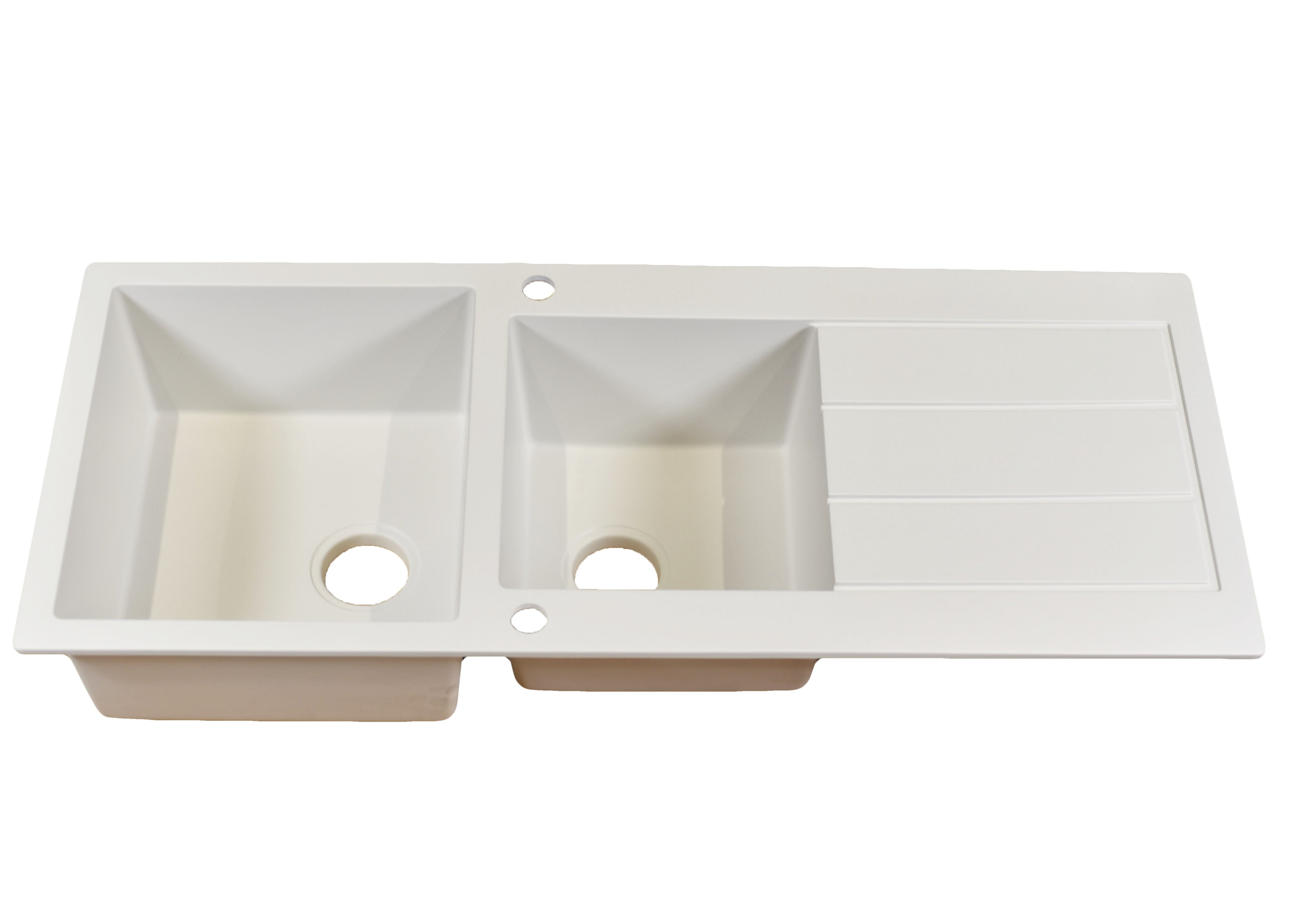 Zlewozmywak dwukomorowy, biały, nakładany, 118 x 50 cm, kwarcowy