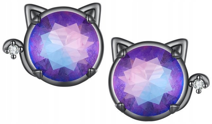 Kolczyki Srebrne Kotki Czarne Kolczyki Srebro 925