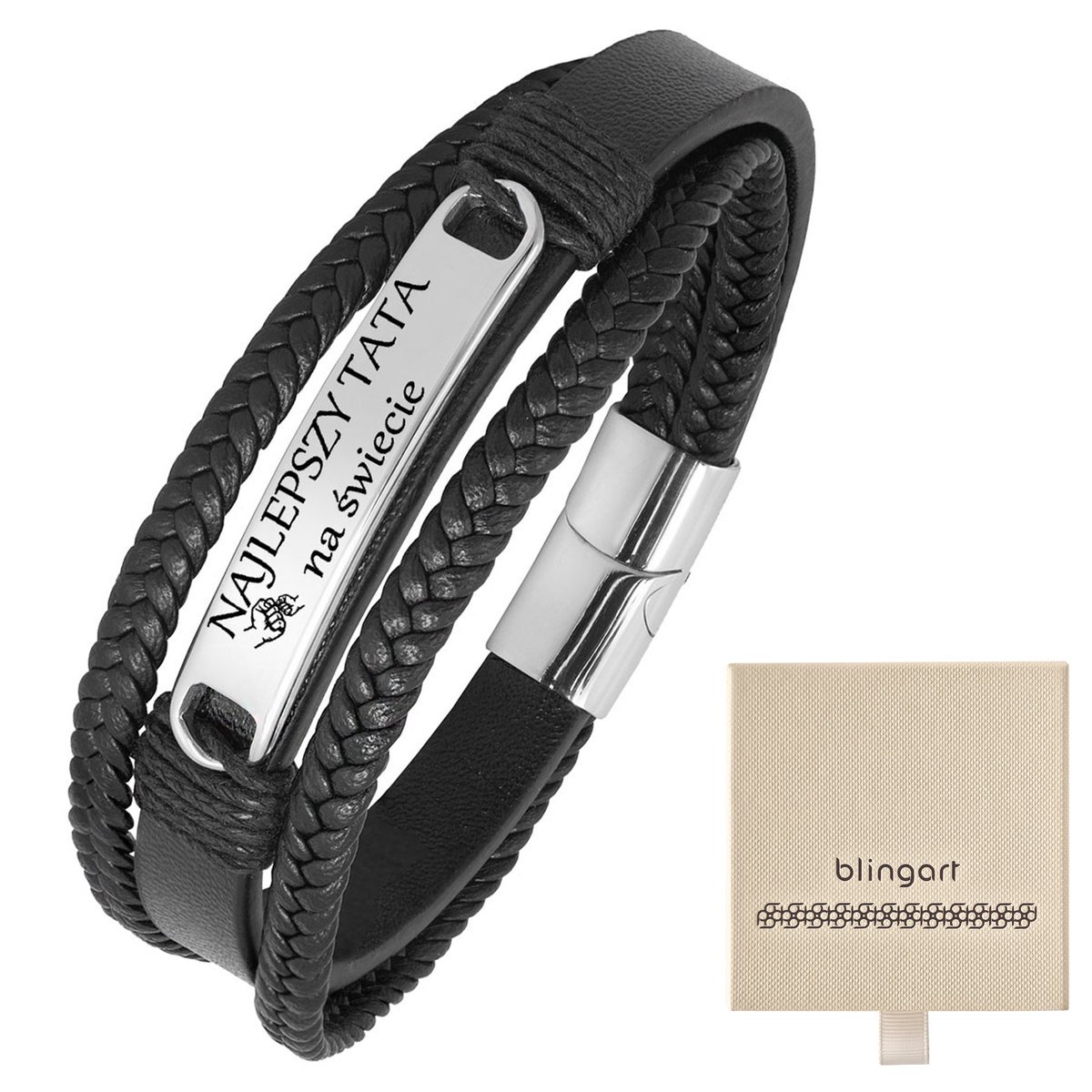 Bransoletka z grawerem skórzana męska plecionka