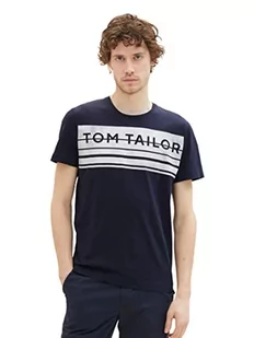 TOM TAILOR Męski T-shirt z nadrukiem logo, 10668 - Sky Captain Blue, M - Koszulki męskie - miniaturka - grafika 1