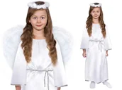 Stroje karnawałowe - SUKIENKA ANIOŁEK DŁUGA BIAŁA 146-158 - miniaturka - grafika 1