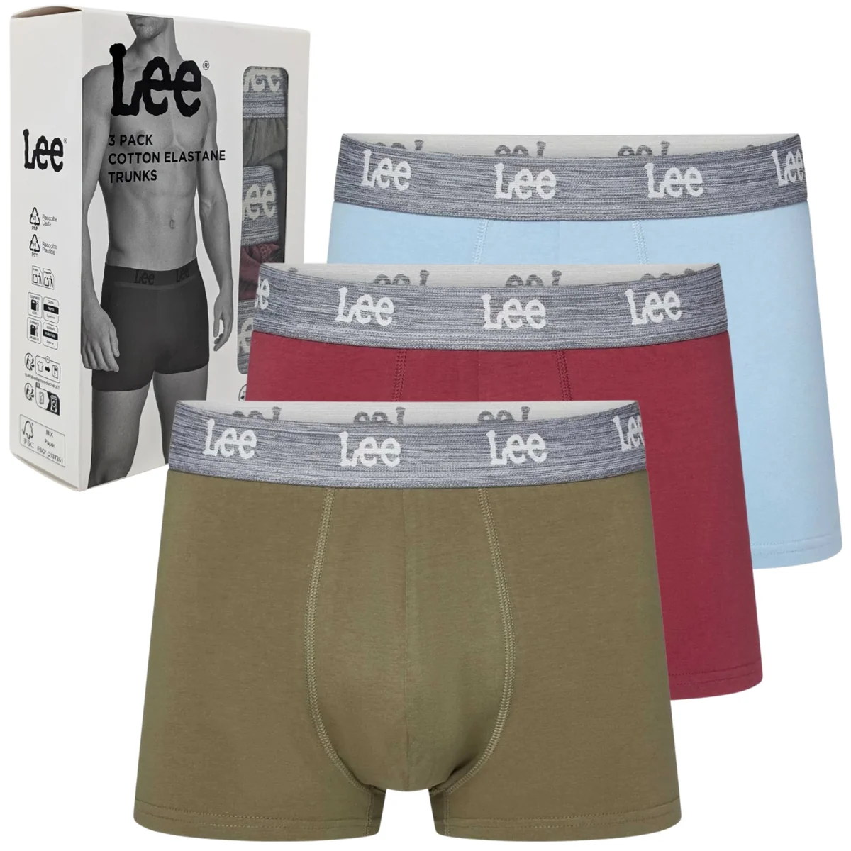 Lee Bentlee Olve/Raisin/Gray bokserki męskie bawełniane majtki 3 sztuki M