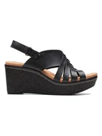 Sandały damskie - Clarks Skórzane sandały "Elleri Grace" w kolorze czarnym na koturnie - miniaturka - grafika 1