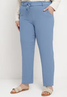 Niebieskie Spodnie Regular Wiązane w Pasie w stylu Paperbag Tamburia - Spodnie damskie - miniaturka - grafika 1